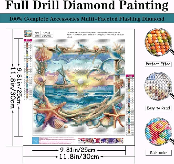 CZYWJMEI 5D Ocean Landscaping Diamond Painting Kits for Adults Beginners,DIY Beach Window Landscaping Diamond Art,Full Round Drill Diamond Dot Gem Art Kits,Home Wall Decor 12x12 Inch
