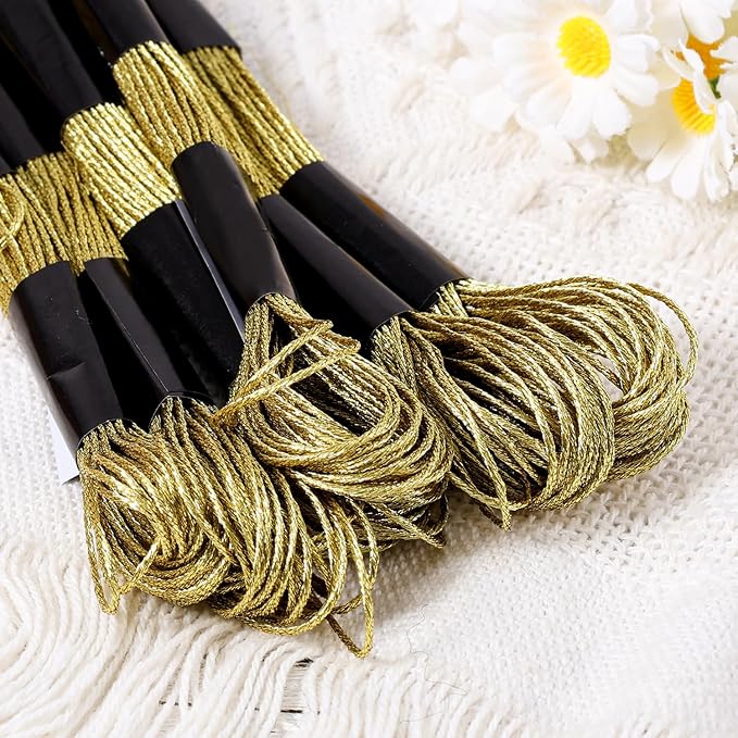 6 Skeins Embroidery Threads, Metallic Embroidery Floss Friendship Bracelet Cross Stitch Thread for Sewing Making Yarn Accessories Craft String Art Supplies (Gold)