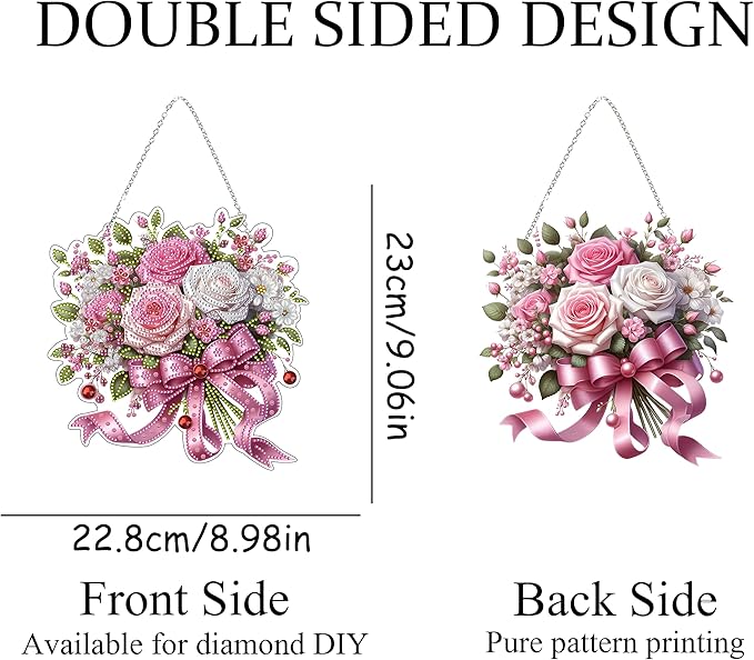 JJFox Diamond Art Hanging Kit for Adult,Special Shaped Rhinestone,Double Sided DIY Acrylic 5D Diamond Art Painting Window Pendants Home Garden Wall Hanging Kits Hanging Ornament (Flower)