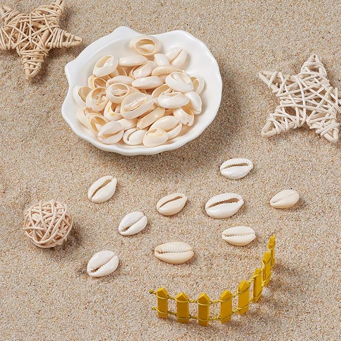 Cheriswelry 340pcs/500g Cowrie Shell Beads Natural Spiral Seashell Beach Shell Loose Spacer Beads Smooth Cut Cowrie Charms for DIY Bracelet Jewelry Making Vase Filler Fish Tanks Decor 18~20mm