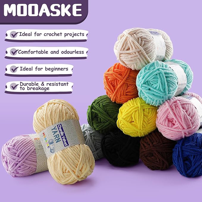 4 Pac Chenille Yarn for Crocheting - Blanket Yarn for Crocheting - Fluffy Yarn for Crochet, Baby Yarn for Crocheting Soft Blankets Weight Per Roll 50g/1.76oz, Length 60m/65yard (Violet)
