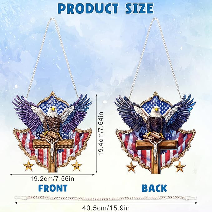 DOMROM 4TH of July Diamond Art Hanging Kit for Adult, Eagle Diamond Art Hanging Kit, Patriotic DIY Diamond Art, Independence Day Diamond Hanging Pendant, Window Pendants Garden Wall Hanging Ornament