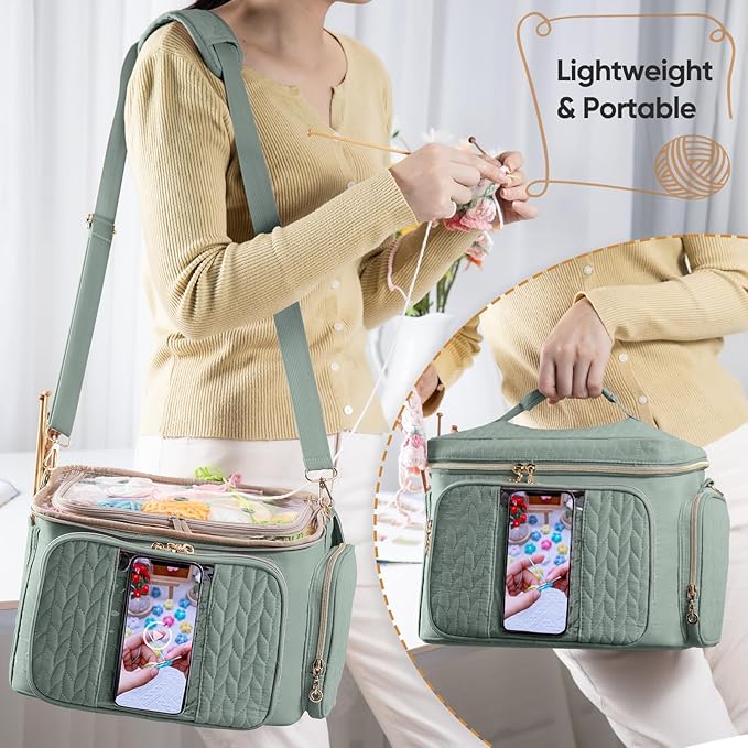 MYBAGZING Crochet Bag Organizer - Yarn Bags for Crocheting - Crochet Storage Bag with Pockets for Crochet Hooks, Crochet Accessories - Yarn Organizers - Yarn Holders for Crocheting - Knitting Bags