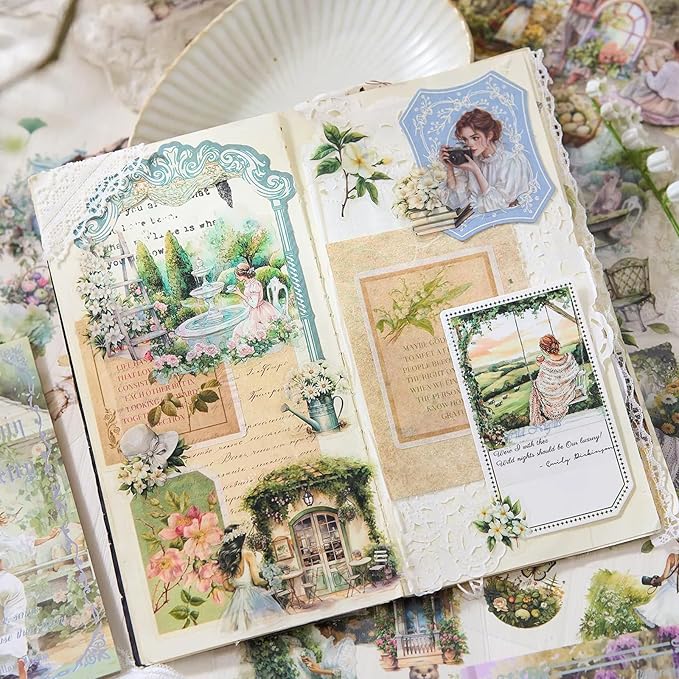 Uideyvi Spring Theme Sticker Scrapbooking Supplies for Junk Journal, 20 Sheets PET Stickers(TZ-001-008)