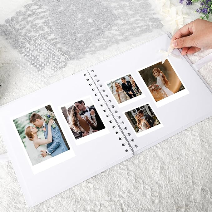 8 x 8 Inch Letters to The Bride Scrapbook Wedding Scrap Book Letters To The Bride Book Bridal DIY Blank Paper Scrapbook Photo Album with Pearl Stickers, Metallic Letters, Bows(White)