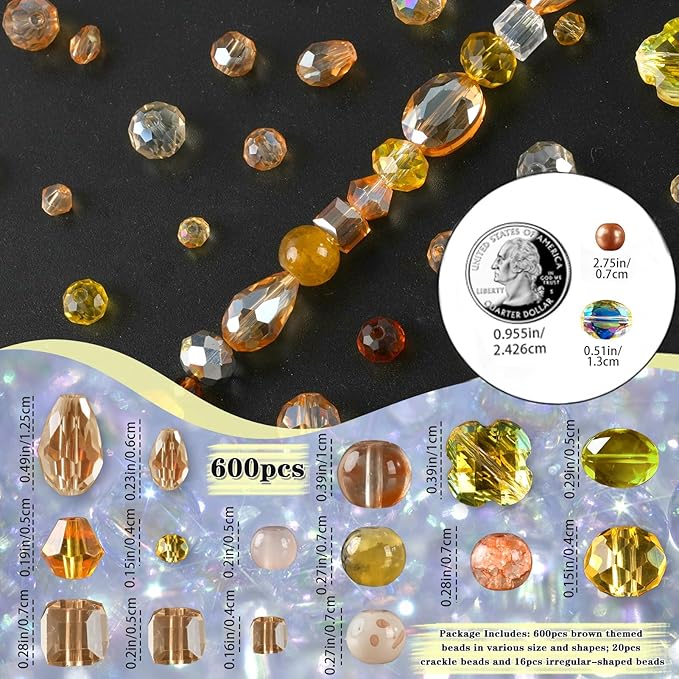 636pcs glass beads for jewelry making - brown craft crystal beads with loose beads sparkly faceted beads hole drilled diy for bracelets craft earrings bracelet necklace jewelry making