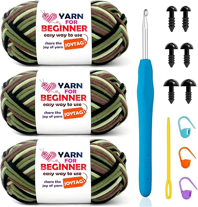 3 Pack Rainbow Beginner Crochet Yarn for Crocheting and Knitting Multicolor Cotton Crochet Yarn for Beginners(Camouflage)