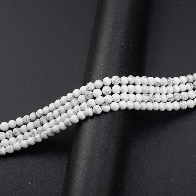 LPBeads 200Pcs Polished 6mm Round Natural White Howlite Gemstone Loose Beads with Stretch Cord for Jewelry Making Bracelets