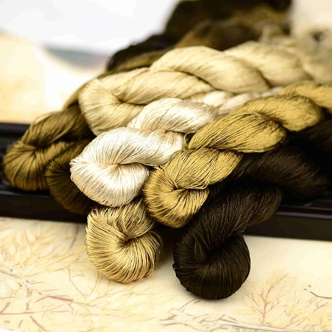 Natural Mulberry Silk Embroidery Thread, 8 Colors, 110m Each, Hand-Dyed Silk Floss for Detailed Needlework, Luxury Handmade Embroidery Set（12）