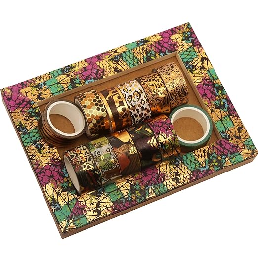 YUBX Wild Animals Washi Tape Set 12 Rolls Gold Foil Print Decorative Masking Tapes for Arts, DIY Crafts, Journals, Planners, Scrapbook, Wrapping (African Migration)