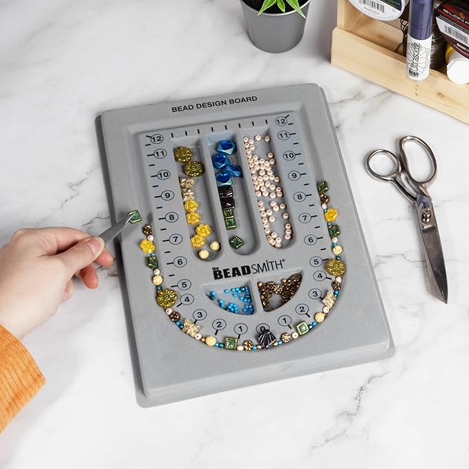 The Beadsmith Bead Board, Grey Flocked, 28” U-Shaped Channel, 8.5 x 12 inches, Design Boards for Creating Bracelets, Necklaces and Other Jewelry