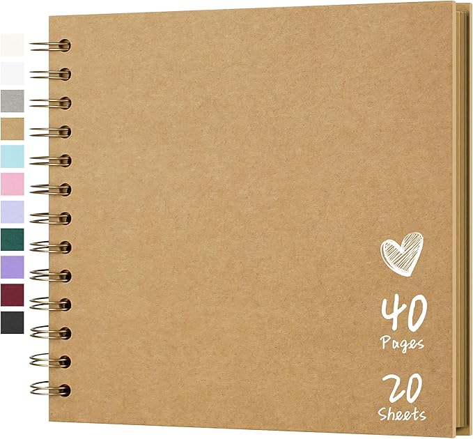 Scrapbook 7x7 Inch DIY Scrapbook Album Hardcover Kraft Paper Scrap Book Photo Albums 40 Pages Perfect for 4x6 / 5x7 Photos Memory Book for Family, Wedding