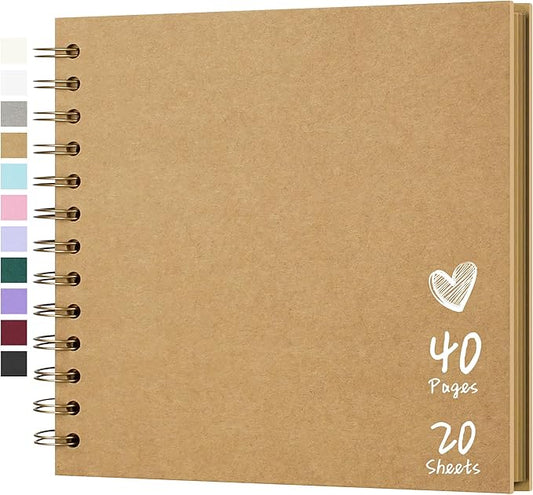 Scrapbook 7x7 Inch DIY Scrapbook Album Hardcover Kraft Paper Scrap Book Photo Albums 40 Pages Perfect for 4x6 / 5x7 Photos Memory Book for Family, Wedding