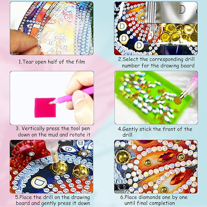 Eiflow DIY Hanging Diamond Art Kit Easter Wreath, Acrylic Diamonds Painting Pendant Board Kit Wreath, 5D Gem Art Ornament Kit for Adults, Egg and Rabbit