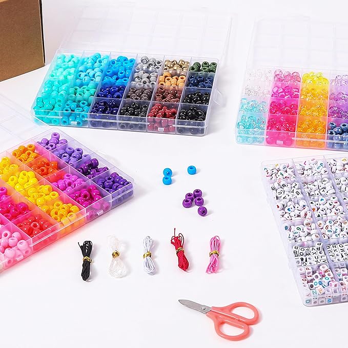 XJRLUK Pony Bead Bracelet Making Kit, 72 Colors 6x9mm Craft Kit for Friendship Jewelry, Rainbow Bulk With Letter Beads for Girls and Kids Age 5+ DIY Crafts Gifts Jewelry Toys