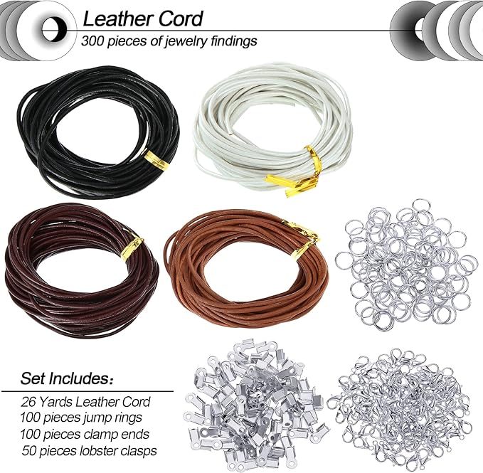 Syhood Leather String Cord Kit for Bracelets Making Include 4 Color 2mm x 26 yd Wide Suede Rope 250 Pcs Bracelet Clasps and Closures for Necklaces,Jewelry, Art Crafts(Classic Colors)