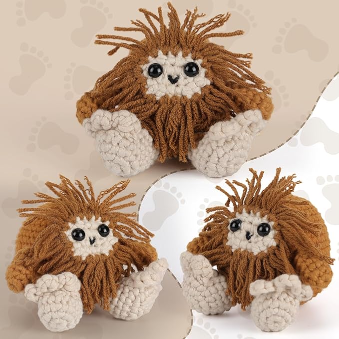 CrochetBox Crochet Kit for Beginner, Bigfoot Learn How to Crochet Stuffed Animals Gift for Adults and Teen(), Knitting Set with Yarn Hook Stitch-by-Stitch Video Tutorial