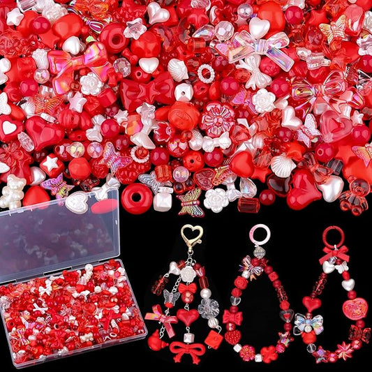 200-260PCS TINKRSTUFF Assorted Acrylic Beads Red Cute Beads for Bracelet Making,Aesthetic Star Flower Bow Butterfly GummyBear Kawaii Charms for Jewelry Necklace Making DIY Keychain Phone Charm Bulk