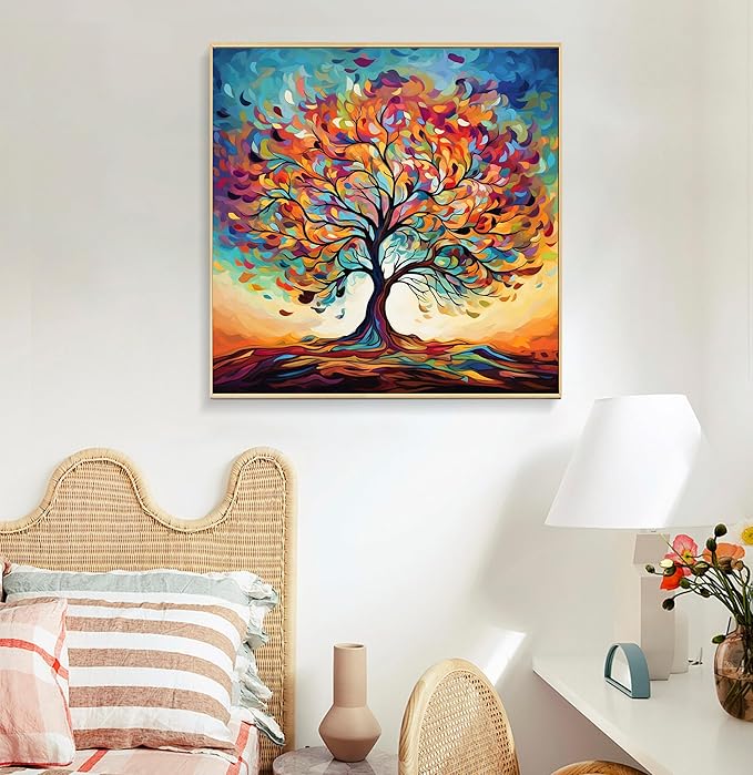 Framed Paint by Numbers Kit for Adults Beginners & Kids Ages 8-12, Tree of Life Acrylic Easy Paint by Number with Frame, Watercolor Paint by Number Kits on Canvas Framed (12 * 12 Inch, Without Easel)