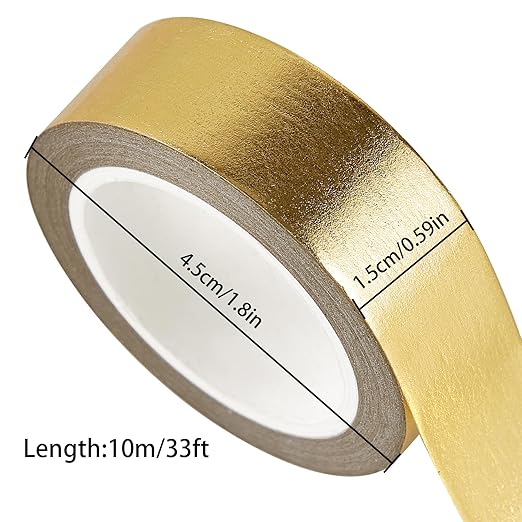 QDiShi 2 Rolls Gold Washi Tape for Wall Decor, Decorative, Foil Masking Tape, Low Tack, Self Adhesive, Metallic, 0.59in x66FT