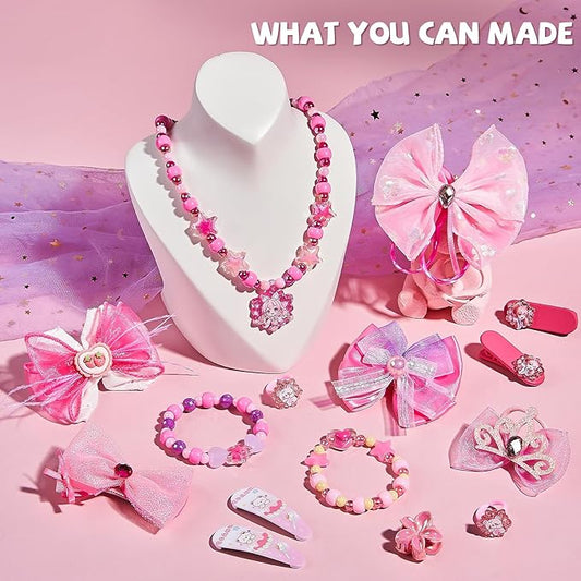 hair accessories for girls,headband set for girls ages 5-12,charm bracelet making kit 8-12,arts & crafts gift toys for girl 5 6 7 ,christmas birthday gifts for kids 8 9 10 11 12 year old girl (pink)