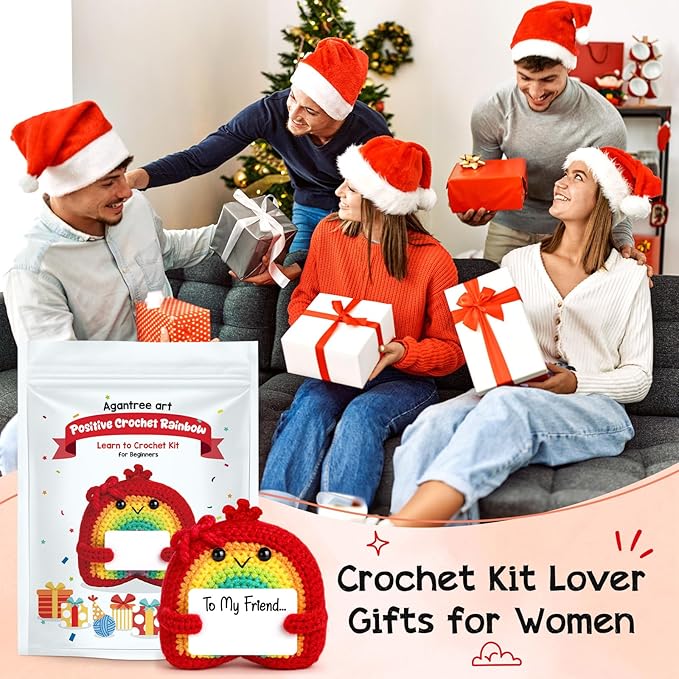 Agantree art Crochet Kit for Beginners Kids Teens Adults Rainbow Crochet Kits with Step-by-Step Video Tutorials, DIY Custom Easter Basket Stuffers Gifts Birthday for Girls Friends Women (40%+ Yarn)