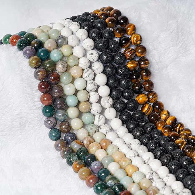8mm Natural White Howlite Round Bead - 45PCS Bulk Gemstone Beads for Jewelry Making, DIY Bracelets, Necklaces - Includes Crystal Stretch Cord - Stone Beads for Crafting Gifts