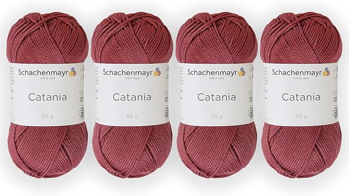 4 Skein/Pack Schachenmayr (SMC) Catania Originals Yarn, Each Ball 1.76 Oz (50gr) / 136 Yards (125 m), 100% Mercerized Cotton for Knitting and Crochet Yarn, Sport Weight, 396 - Marsala Red
