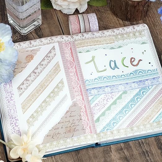 YUBBAEX 12 Rolls Lace Patterns Washi Tape Set Vintage Arts Masking Tape Floral Decorative for DIY Crafts, Bullet Journal Supplies, Planners, Scrapbook, Card/Gift Wrapping