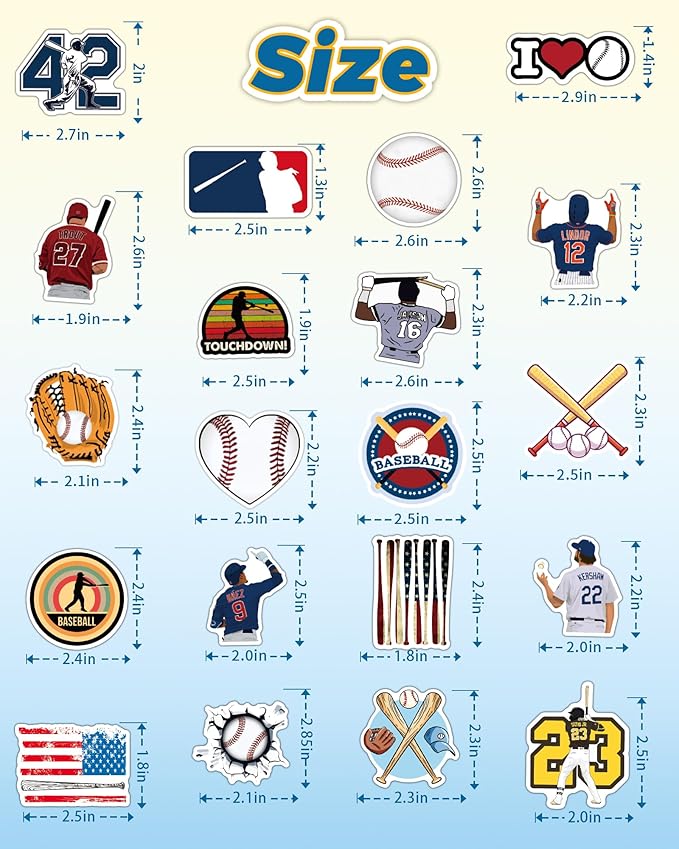 pcnearty 100 pcs sport stickers for kids, baseball water bottle stickers, vinyl waterproof laptop sticker for water bottle, bulk sticker packs for boys kids classroom prizes for elementary students