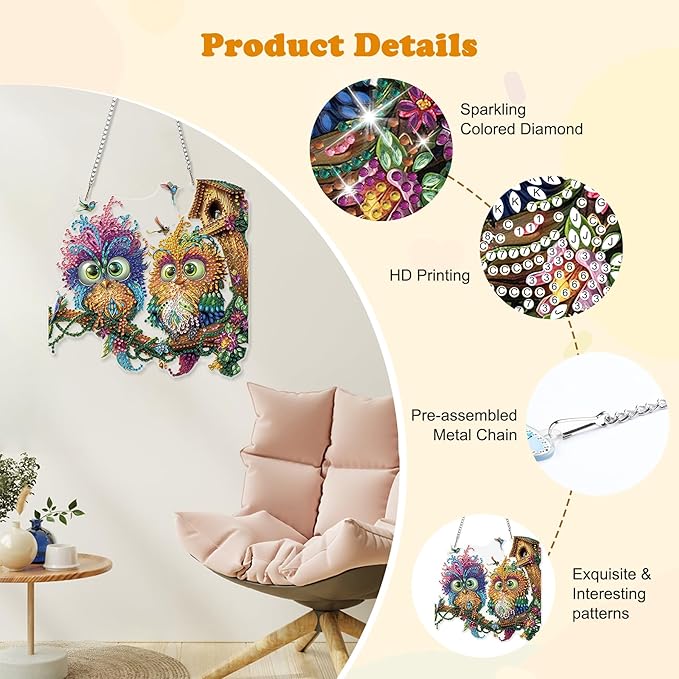 HEIBAGO Bird Diamond Art Hanging Kits for Adults, Diamond Art Suncatchers, 5D Special Shape Diamond Painting Pendant, DIY Window Ornament Gifts for Home Garden Door Wall Decor 8.3 x 8.3 Inch