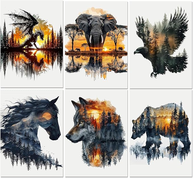 igoodom 6 Pack Animal Diamond Art Kits for Adults, Diamond Painting Kit, Full Drill Round Diamond Art Kits, DIY Gem Art and Crafts for Home Wall Decor Gift 9.8x13.7inch