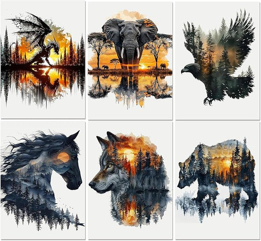 igoodom 6 Pack Animal Diamond Art Kits for Adults, Diamond Painting Kit, Full Drill Round Diamond Art Kits, DIY Gem Art and Crafts for Home Wall Decor Gift 9.8x13.7inch