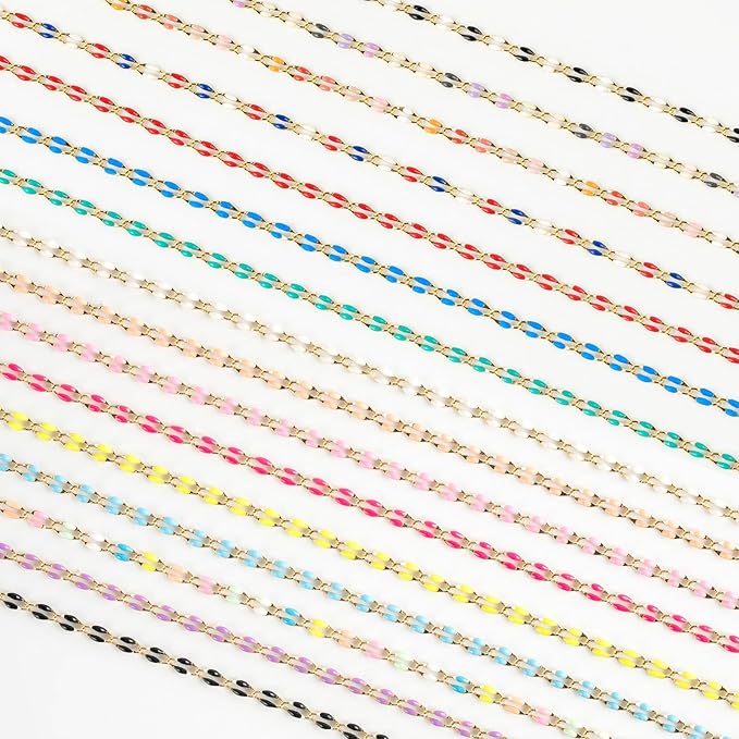 YOUBEIYEE Gold Plated Chain for Jewelry Making Amercian Flag Color Enamel Cable Chain for Women Necklace Bracelet DIY Jewelry Chains Bulk
