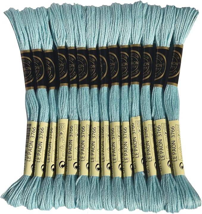 LE PAON Embroidery Floss, 14-Pack Six Strands 100% Long Staple Cotton Embroidery Thread, 8.7-Yard，Color Number：3766, Light Peacock Blue