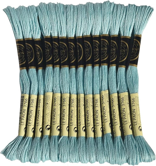 LE PAON Embroidery Floss, 14-Pack Six Strands 100% Long Staple Cotton Embroidery Thread, 8.7-Yard，Color Number：3766, Light Peacock Blue