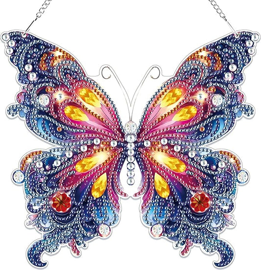 Bowetile Butterfly Diamond Art Hanging Kits for Adults, 5D Special Shape Diamond Painting Pendant Kits, Animal Gem Art Suncatchers Painting Ornament for Home Garden Wall Decor