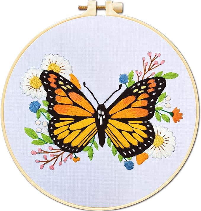 Yutaohui Butterfly Embroidery Kit for Beginners & Adults – Complete Starter Kit with Hoop, Thread, Needles, and Pattern – Easy DIY Embroidery Craft for Relaxation & Gifts