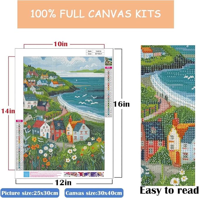 WUSARPLY Landscape Diamond Painting Kits for Adults, Rural Sea View Diamond Art Kits Full Drill Diamond Dots Paint with Diamonds Gem Arts and Crafts for Beginner Home Wall Decor