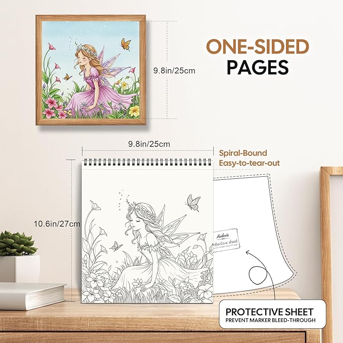 Fairy Coloring Book for Adults Relaxation – Featuring Fairies of Seasons and Magical Scenes Through the Four Seasons, Spiral Bound Adult Coloring Book for Stress Relief & Mindfulness Gift for Women