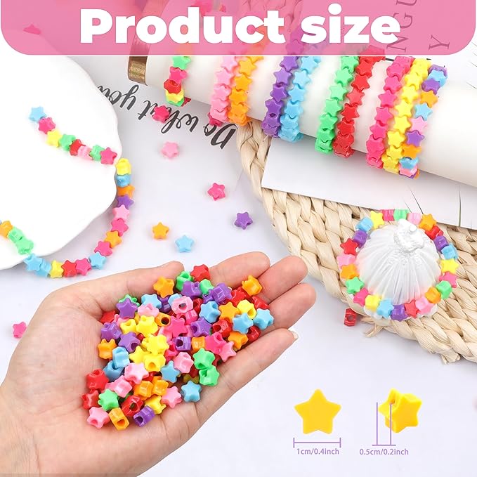 Star Pony Beads for Bracelets - 1000 Pcs, 6x9mm Plastic Stars in 8 Colors for Jewelry Making