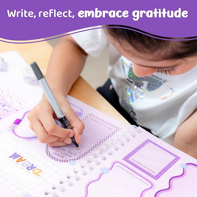 jackinthebox Gratitude Journal Kit for Girls Ages 8–12, 242 pcs,Scrapbooking Journal Set for Teen, Tween Girls, 10 Fun Gratitude Exercises, Art & Craft Kit, Easter Gift for Girls 8 9 10 11 12