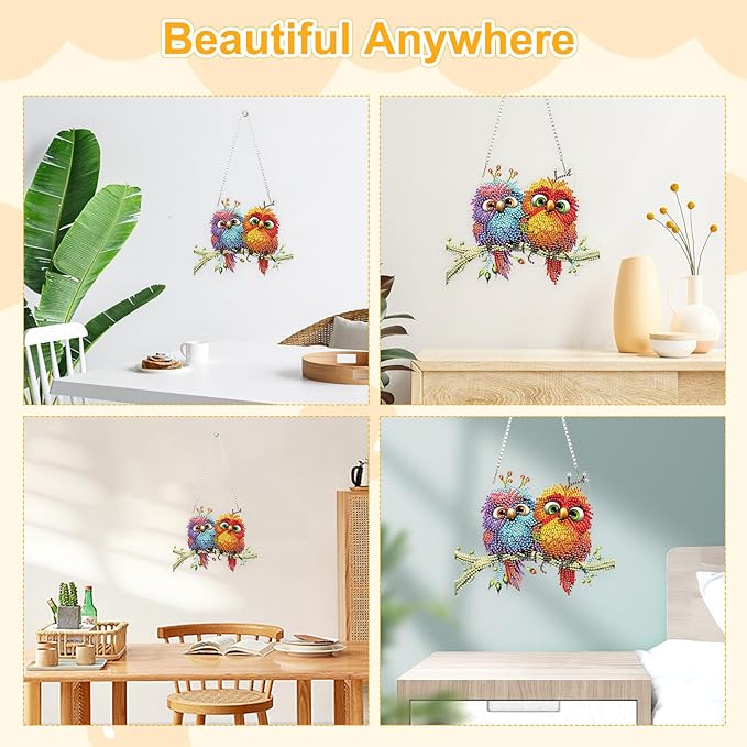 TOSTOG Exquisite Birds Diamond Art Pendant Kits for Adult, Cute Diamond Painting Hanging Kit for Beginners, 5D DIY Crafts Gem Art, Waterproof Full Accessories for Home Decor Idea 20 * 20 cm/8 * 8 in
