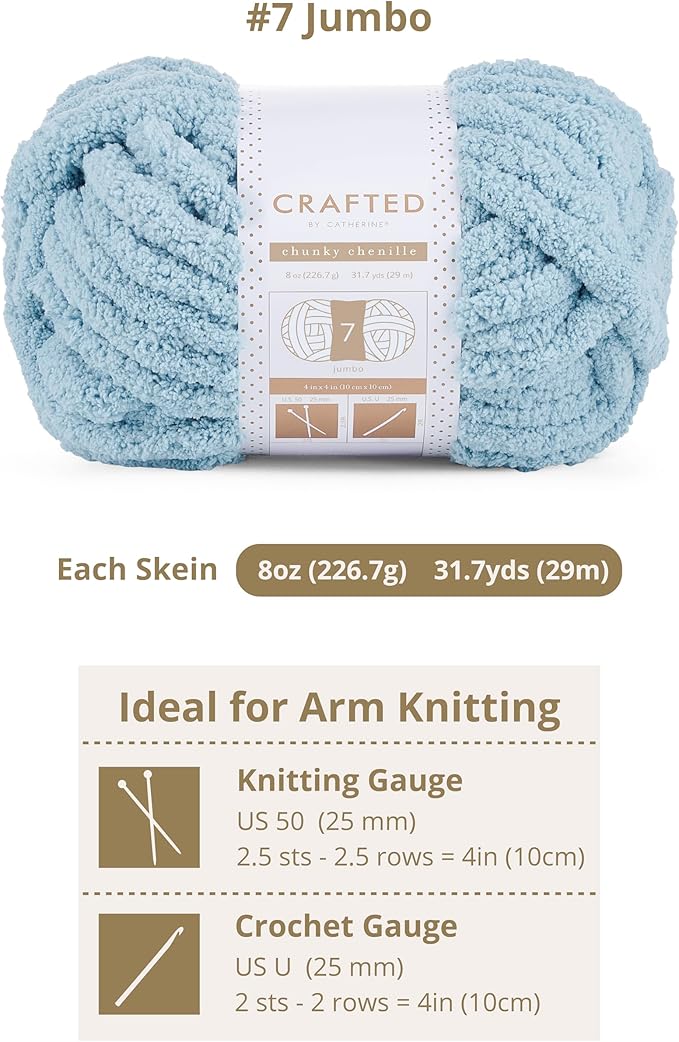 Crafted By Catherine Chunky Chenille Yarn - 6 Pack (8 oz / 227 g, 31.7 Yards Each Skein), Slate Blue, Gauge 7 Jumbo