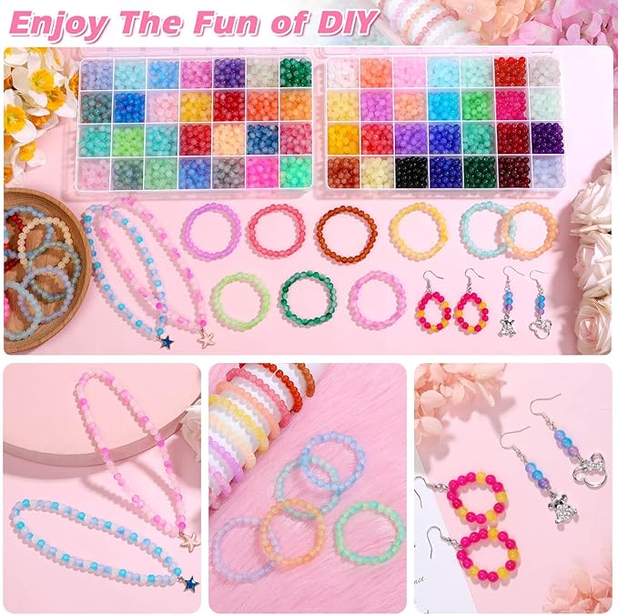 shynek 2800 6mm Glass Beads for Bracelets, 56 Colors Crystal Beads for Jewelry Making, Bracelet Making and DIY Crafts(28 Solid Colors and 28 Mermaid Colors)