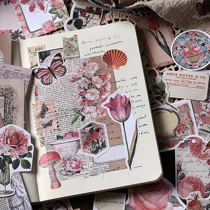 Esweny 200PCS Vintage Scrapbooking Supplies Kit for Journaling, Scrapbook Sticker Paper Pack for Junk Journal Planners Aesthetic Cottagecore Room Decor Wall Art Collage Album