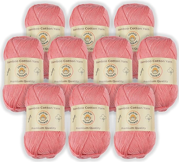 10-Pack of Yonkey Monkey 500 Grams Yarn - 70% Rayon derived from Bamboo, 30% Cotton - Imported - Peach 9008