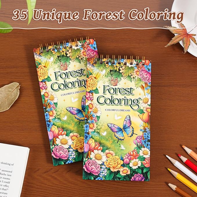 Mini Coloring Book for Women, 35 Pages Forest Dreams Small Coloring Books for Adults to Relax and Relieve Anxiety, Gift for Mother's Day, Birthdays, Christmas, Anniversaries