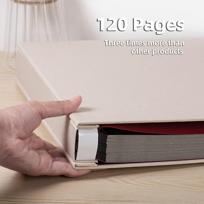Large Photo Album Self Adhesive 4x6 5x7 8.5x11 Scrapbook Magnetic DIY Scrap Book Length 13" x Width 12.8" 120 Black Sticky Pages Linen Cover DIY Photo Album