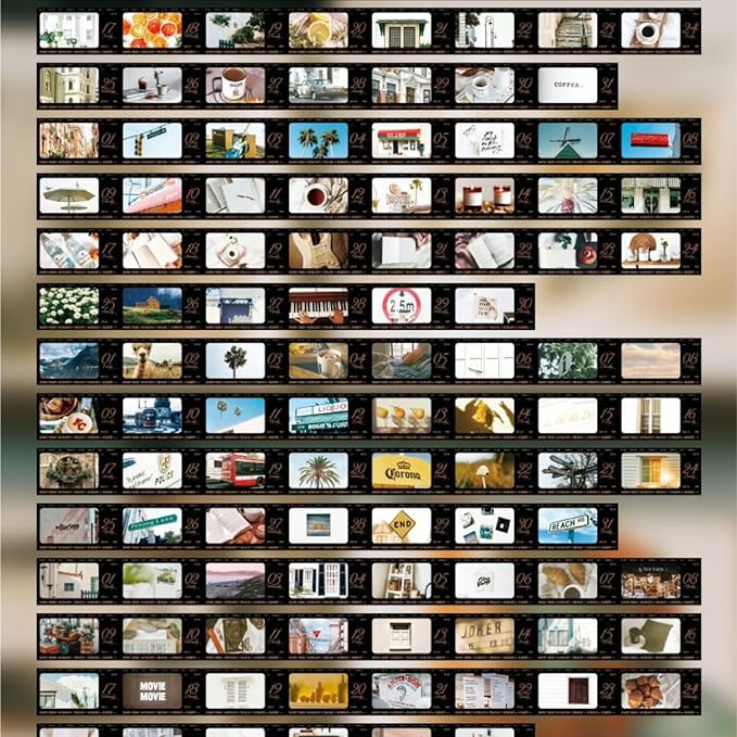 365 Pieces Exquisite Vintage Filmstrip PET Sticker Tape, Aesthetic Decorative Movie-Themed Stickers for Scrapbooking, Journaling, Waterproof DIY Crafts, and Junk Journal Supplies